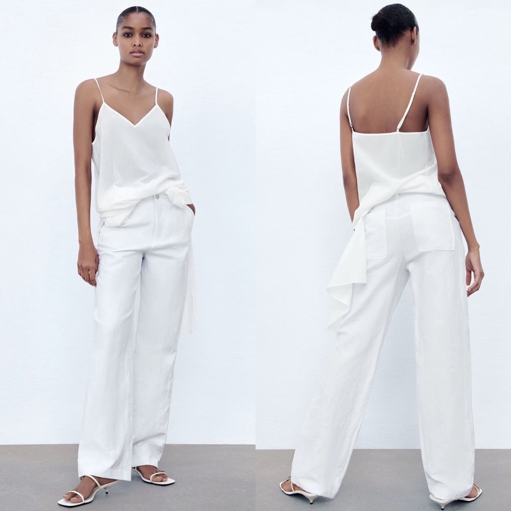 Zara TEXTURED STRAIGHT FIT TROUSERS High-waist NEW